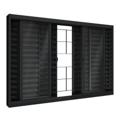 Janela de Aço Veneziana de Correr Central com Grade Quadrada 6 Folhas 100x200cm Aço Pronto Riobras Preto