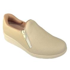 Tênis Fem Usaflex Slip On Zíper Couro Vanilla MM1801004-Feminino