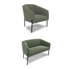 Sofá Namoradeira e Poltrona Pé Ferro Preto Stella Bouclê D03 - D`Rossi