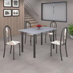 Conjunto De Mesa 120x75cm Tampo Em Granito Com 4 Cadeiras Iri