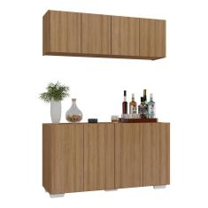 Kit Bar Armário Aéreo E Aparador 4 Portas Multimóveis Mp1087 Rustic/branco Rustic/branco