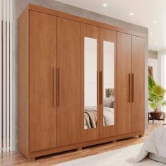 Guarda-roupa 6 Portas 4 Gavetas Com Espelho Com Pés New Malibu Espresso Móveis Cinamomo