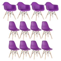 Conjunto 4 x cadeiras Eames Daw com braços + 8 cadeiras Eiffel Dsw - Roxo