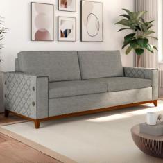 Sofá Living Vintage 3 Lugares 225cm em Linho Áspen - Arte Cúbica Estof