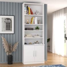 Estante de Livros Moderno MDF 78,5cmx223cm 2 Portas 5 Prateleiras - Fo