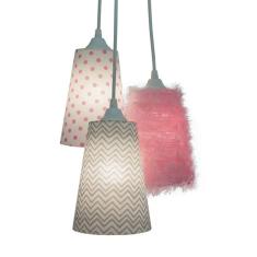 Lustre Pendente 3 Cúpulas Menina Frufru Rosa 