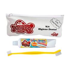 Conjunto de Higiene Dental Cat Dog Creme Dental Neutro e Escova de Cabo Longo - Cores Sortidas