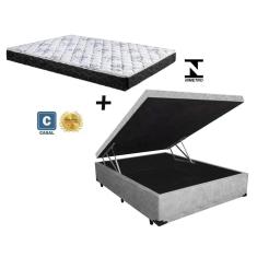 Cama Box Baú Casal Resistence Suede Cinza    + Colchão Casal Resistence Espuma D23 Com EPS 17x138x188