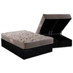 Cama Box Baú Queen: Colchão Anatômico Herval AG65 Fort Black Firme Pillow Top + Base CRC Suede Black(158x198)