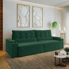 Sofá Retrátil e Reclinável com Porta Copos e Usb 4 Lugares 290cm Embaúba Extra Cabecasa Madeiramadei Verde Diamante