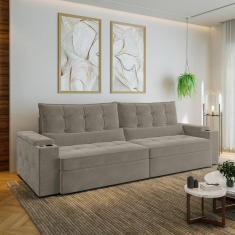 Sofá Retrátil e Reclinável com Porta Copos e Usb 4 Lugares 300cm Embaúba Extra Cabecasa Madeiramadei Cinza Claro Fosco