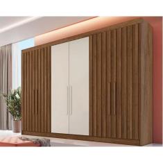 Guarda Roupa Casal 6 Portas (4 Ripadas) e 6 Gavetas Ripadas Potente Brauna-Ipe/Off White - Europa