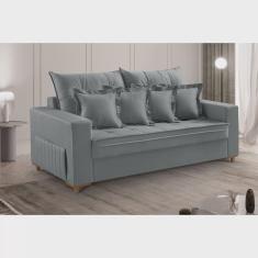 Sofá 3 Lugares Beny 200cm com Almofadas e Pés de Madeira