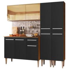 Cozinha Completa Madesa Emilly Voice com Armário Vidro Reflex, Balcão e Paneleiros - Rustic/Preto