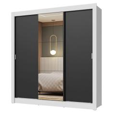 Guarda-roupa Casal 3 Portas de Correr com Espelho Branco/preto Nobre Madesa