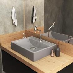 Kit Cuba Rt49 com Torneira Pratika 1060 Metal e Válvula Click 1 Polegada G e Sifão Pvc e Flexível Compace Cinza