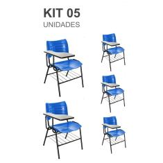 KIT 05 Cadeiras Universitárias com porta livros cor Azul