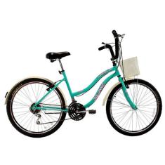 Bicicleta Retrô Vintage Aro 26 18v Feminina Beach Azul Turquesa - Dala