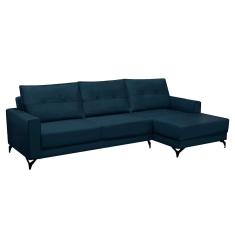 Sofá 4 Lugares Heros com Chaise Direito Veludo Azul