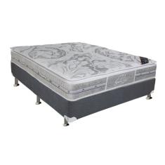 Cama Box Casal: Colchão Molas Castor Pocket Super Luxo Látex Slx + Base Crc Suede Cinza(138X188)