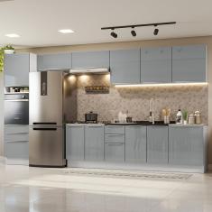 Armário de Cozinha Completa 400cm Branco/Cinza Lux da Thauane Madesa