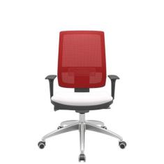 Cadeira Office Brizza Tela Vermelha Assento Vinil Branco Autocompensad