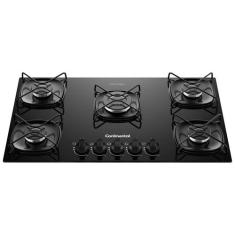 Cooktop 5 Bocas a Gás Continental Mesa de Vidro Preto com Acendimento 