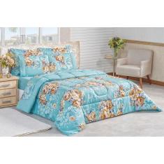 Kit Edredom Naturale King 3 Peças Micropercal Azul Jasmine
