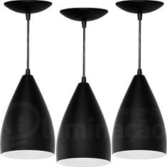 Kit 3 Pendentes Vegas (Preto Textura / Branco)