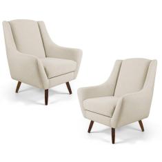 Kit 02 Poltronas Juliet Pés De Madeira C-107 Bege