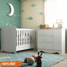 Quarto de Bebê com Cômoda e Berço Americano 3 em 1 Ben Plus Móveis Peroba Branco Brilho