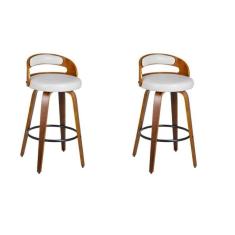 Kit 2 Banqueta para Cozinha Alta Giratória Madeira Roma Branco/Marrom