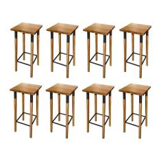 Kit 8 Banquetas Bistro Industrial Colors Ferro E Madeira Maciça - Preta Preto