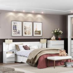 Cabeceira Extensível Madesa com 2 Mesas Laterais, Branco