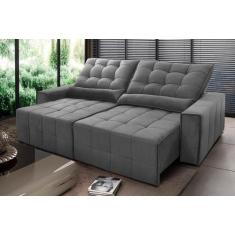 Sofá Retrátil Reclinável Alaska 2,50m Suede Velut Cinza Molas no Assen