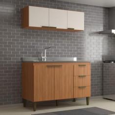 Cozinha Compacta Bia 5 Portas 3 Gavetas Freijó/Off White - Jcarvalho, 