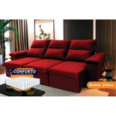 Sofá Retrátil Reclinável Paris 2,30m Suede Velut Vermelho Molas Ensaca