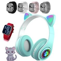 Fone Orelha De Gato Headphone Gatinho Com Led Fone Bluetooth e pulseir