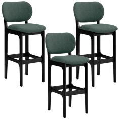 Kit 3 Banquetas Alta Cozinha Betta L02 Preto Verde Musgo