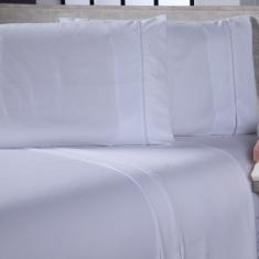 Jogo de Cama Lençol Sofist Ponto Palito 400 Fios Toque Macio Casal King  04 Peças - Branco