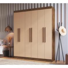 Guarda Roupa Casal 6 Portas 2 Gavetas MDF New York Doripel, Castanho/N
