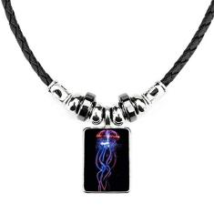 DIYthinker Colar Ocean Jellyfish Science Nature Picture Necklace Jewelry Torque Leather Rope Pendant