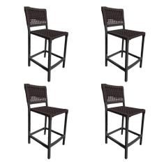 Kit 4 Banquetas França Em Corda Náutica E Base Em Alumínio Preta Para área Gourmet Marrom Marrom