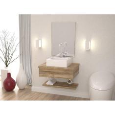 Gabinete para Banheiro com Cuba Q35 e Prateleira 605W Metrópole Compace Carvalho