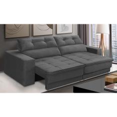 Sofá Retrátil e Reclinável 3 lugares 2,10m com Molas Emily Suede Cinza Adonai Estofados