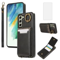 Asuwish Capa de telefone para Samsung Galaxy S22 5G com protetor de tela de vidro temperado capa carteira e anel fino com suporte para cartão de couro PU acessórios de celular S 22 22S 4G G5 15.5 cm