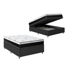 Cama Box Baú Viúva 128 Sintético Preto com Colchão Espuma D33 One Face