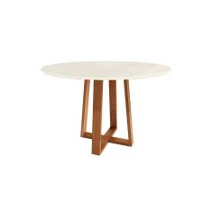 Mesa de Sala Jantar Elma Madeira Maciça c/ Tampo Madeirado c/ Vidro 105x105cm Carvalho/Off White/Vidro Off White - Kappesberg