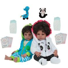 Boneca Reborn Gêmeos Casal 100% Silicone Coleção Bichinhos - Cegonha R