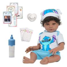 Boneco Reborn Masculino Cabelo Cacheado Com Acessórios - Cegonha Rebor